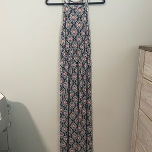 French Grey Navy Dress with Pink and White Floral Print